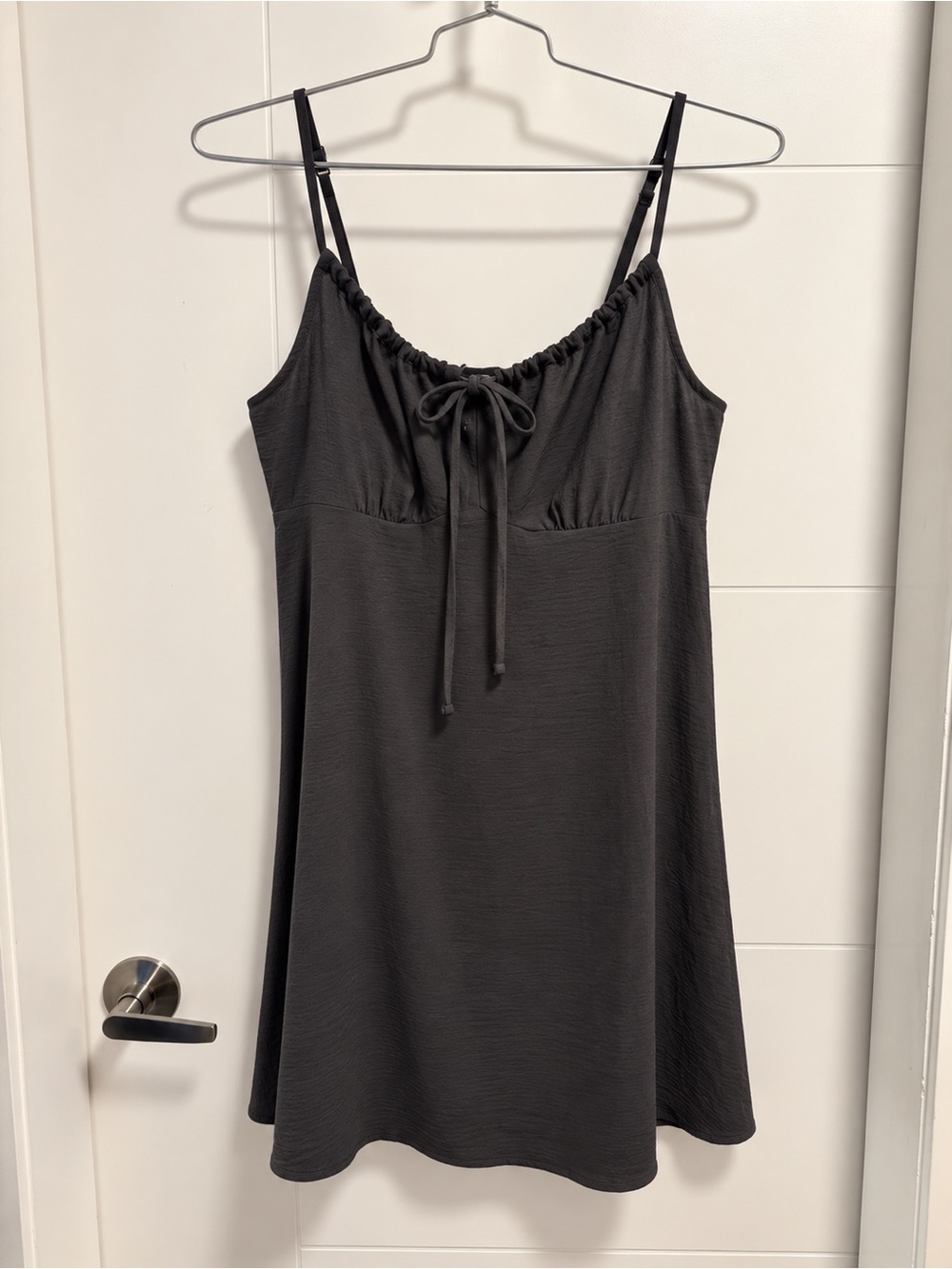 Everyday Black Satin-Look dress with Front Tie
Never worn